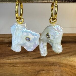 Gold and Iridescent Keshi Pearl Tanzanite Earrings